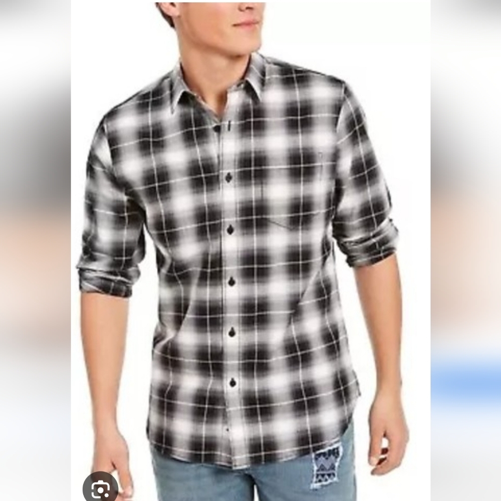 SUN STONE Mens Will Tartan Plaid Button Down Shirt Long Sleeve Flannel Casual